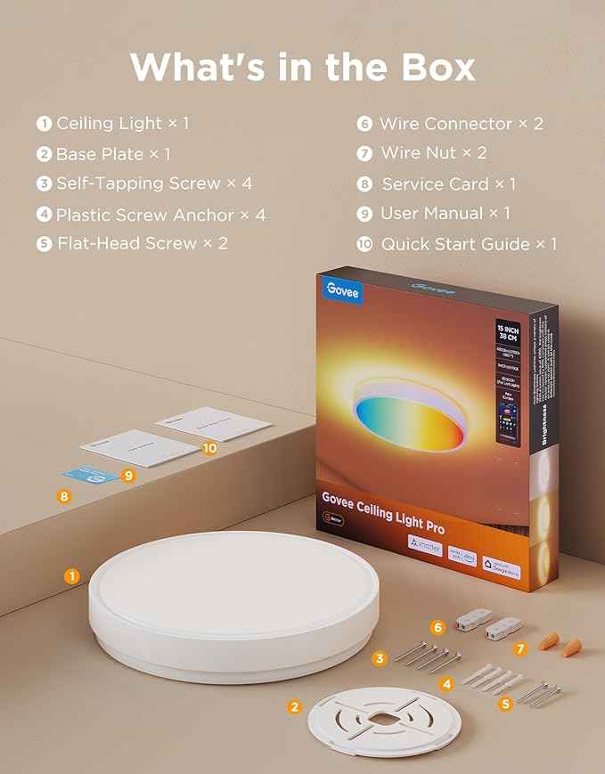 Govee Smart Ceiling Light 4300LM, RGBIC LED Ceiling Light Fixture Works with Matter, Flush Mount Light Fixture, DIY Colors, 2700K-6500K Dimmable for Bedroom, Living Room, 15 Inch, 1 Pack