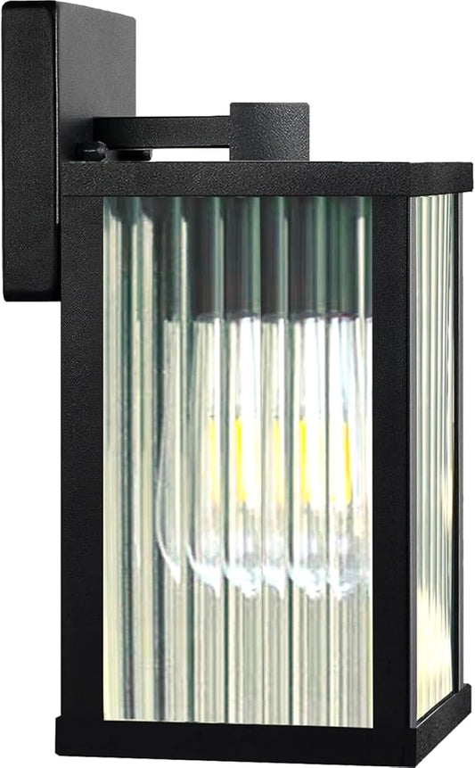 Outdoor Wall Light Fixtures, Exterior Waterproof Lanterns, Porch Sconces Wall Mounted Lighting with E26 Sockets & Glass Shades, Modern Matte Black Wall Lamps for Patio Front Door Entryway