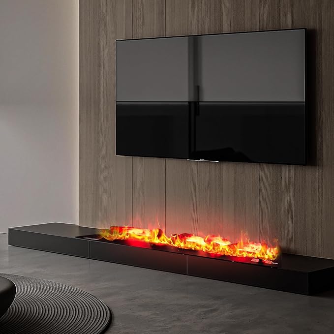 Water Vapor Fireplace 3D Atomizing Fireplace Recessed Electric Fireplace Remote Control with Timer Touch Simulation Flame Touch Flame (78.74 inch, 3D Simulated Charcoal)