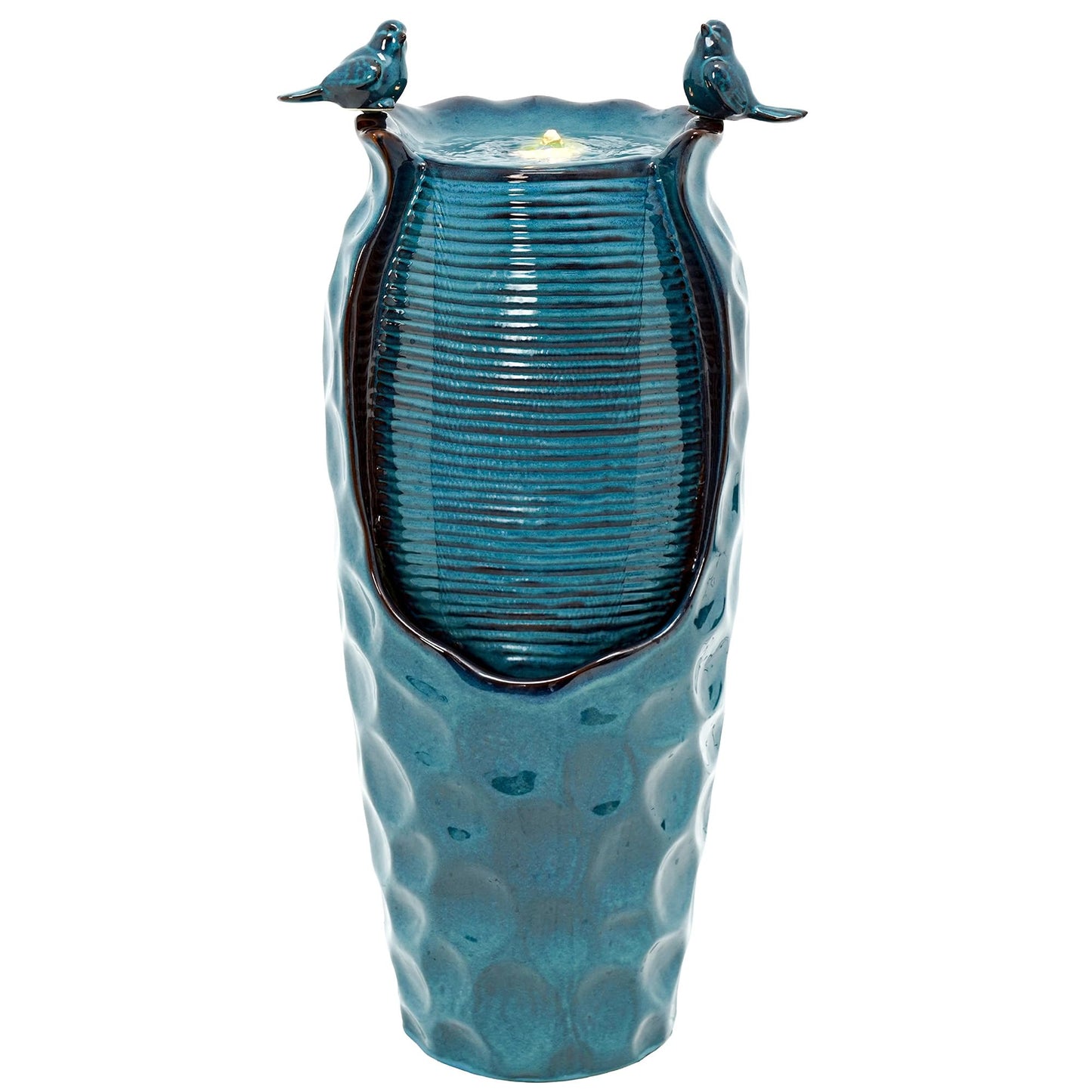 Autodaya 33" Vase Ceramic Outdoor Water Fountain with Lights and Birds