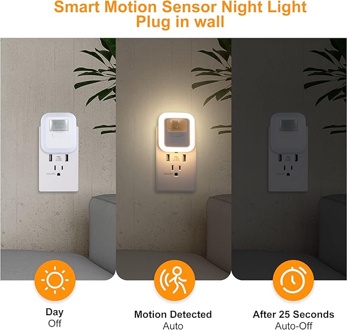 YELKO Night Light Plug in,[4Pack] Dimmable Motion Sensor Nightlights with 10Levels Adjustable Brightness[1-200LM], Cool White LED Lights for Bathroom, Stairs,Hallway