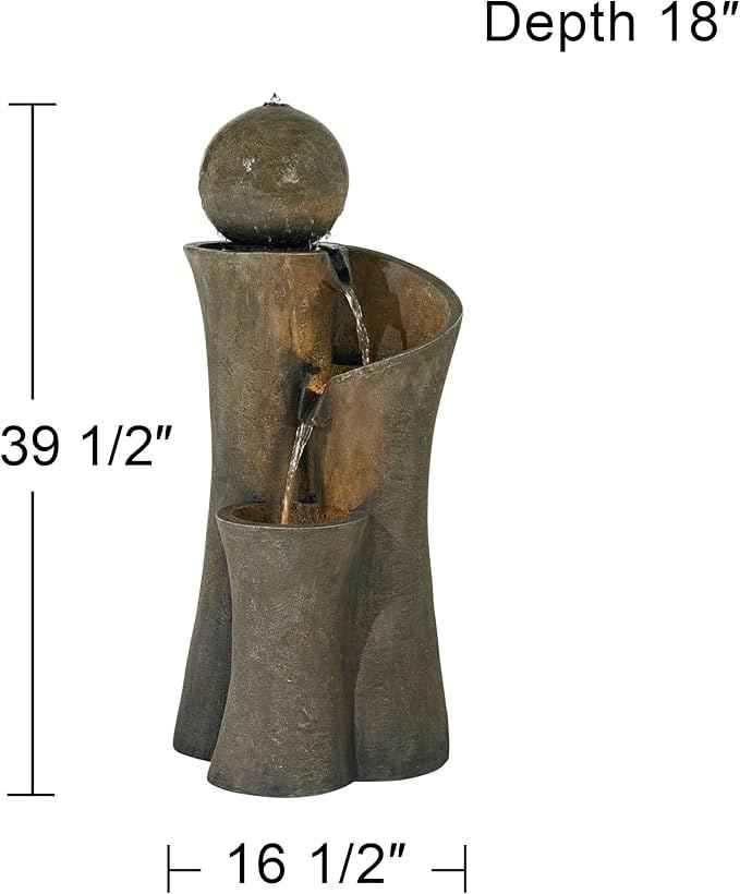 Sphere Curve 39 1/2" High Large Modern Zen Indoor Outdoor Decor Faux Stone Floor Fountain with Light LED Waterfall Cascading Water Feature for Outside Garden Patio Yard Backyard - John Timberland