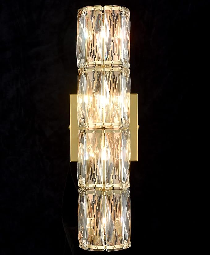 SAMTEEN Gold Wall Sconce Modern Crystal Sconces Wall Lighting 4-Light Bathroom Wall Mount Light Crystal Vanity Light Fixture for Bedroom Hallway Living Room - Aura Lighting