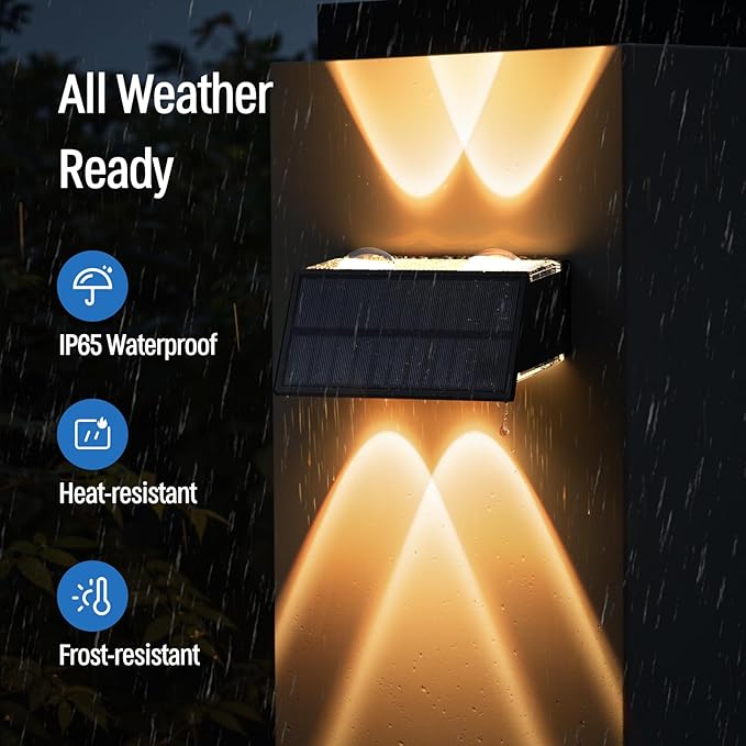 NIORSUN Solar Fence Lights,12 Pack Deck Light,Led Outdoor Lights 3000K/4500K/6000K+ RGB Up & Down Wall Lights Waterproof,Solar Powered Light for Backyard/Pool/Railing/Patio/Porch/Step