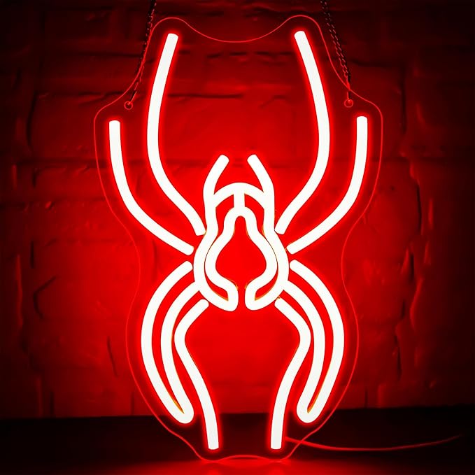 Spider Neon Sign for Wall Decor Dimmable Anime Halloween Neon Light for Man Cave LED Light Up Spider Sign for Game Room Pet Shop Bar Bedroom Halloween Birthday Gifts Art Size 13.7 * 8.7In (WZCP181)