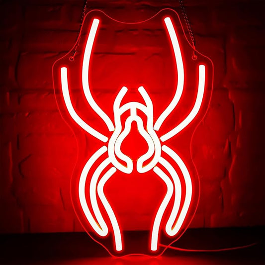 Spider Neon Sign for Wall Decor Dimmable Anime Halloween Neon Light for Man Cave LED Light Up Spider Sign for Game Room Pet Shop Bar Bedroom Halloween Birthday Gifts Art Size 13.7 * 8.7In (WZCP181)