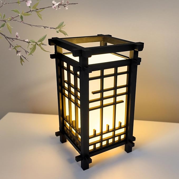 Japanese Shoji Style Lantern - Exquisite Japanese Decor for Home and Room | Unique Desk Lamp and Table Lamp Design | Mini Japanese Lantern Transforms Any Space (Jet Black (9in Tall))