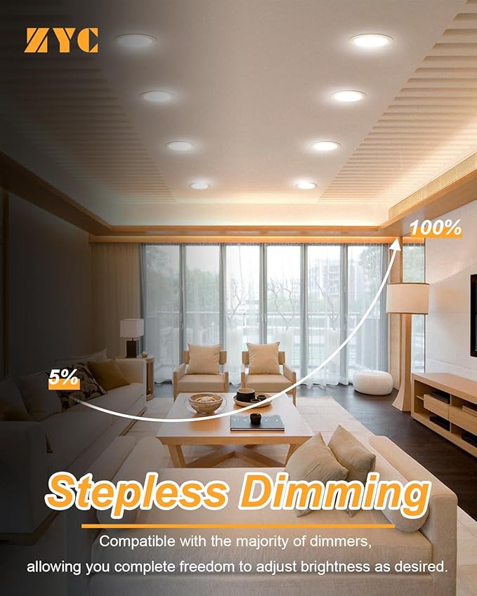ZYC 8 Inch Recessed Lighting - 18W 1802LM Black Recessed Lighting,Dimmable 5CCT 2700K/3000K/3500K/4000K/5000K Selectable,IC Rated,Ultra-Thin Dimmable Canless Wafer Downlight Pack of 6 Black.