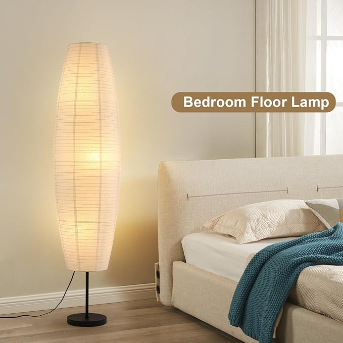 Paper Floor Lamp, White Rice Paper Lamp, 3-Lights, 3 Color Temperature LED Bulbs Included, 54.5in Wabi Sabi Japanese Lantern Standing Light, for Living Room Bedroom Office, 1 Pack