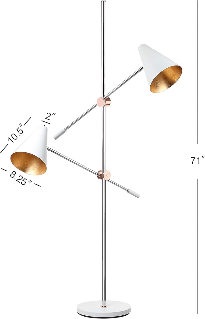 SAFAVIEH Lighting Collection Reed Modern Contemporary Scandinavian Retro Chrome/ White 71-inch 2-light Living Room Bedroom Home Office Standing Tree Floor Lamp (LED Bulbs Included)