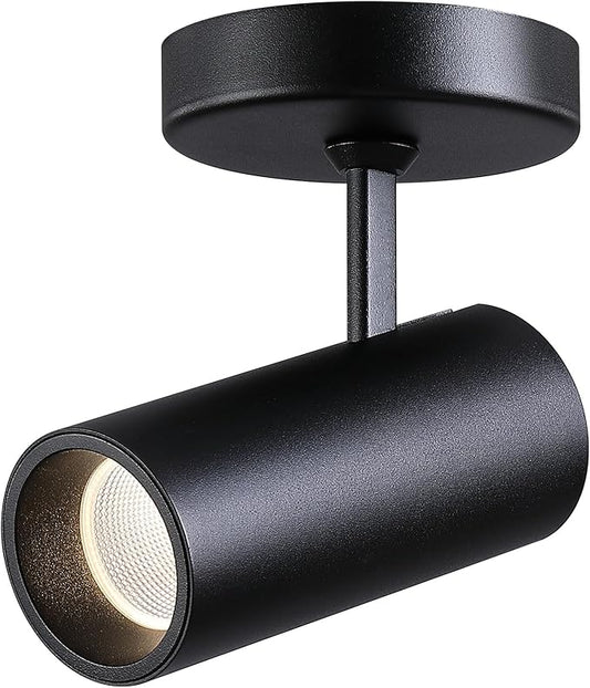 12W LED Dimmable Ceiling Spotlight Indoor - Adjustable Surface Accent Lamp for Corridor, Living Room, Warm White 3000K, CRI 97, Anti-Glare Picture Artwork Spot Light, Black