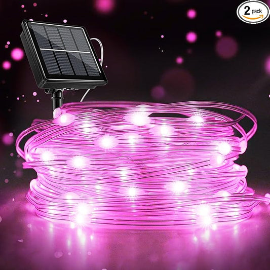 1 Pack Pink Solar String Lights Outdoor, Total 33FT 100 LED Solar Lights for Outside IP67 Waterproof, 8 Modes Solar Fairy Light for Tree Garden Party Christmas Decorations