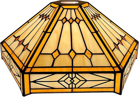 Capulina Tiffany Lamp Shade 12 Inches Wide Accessories Replacement Cream Hexagon Tiffany Style Stained Glass Lampshade for Torchiere Floor Lamp and Pendant Light Chandelier