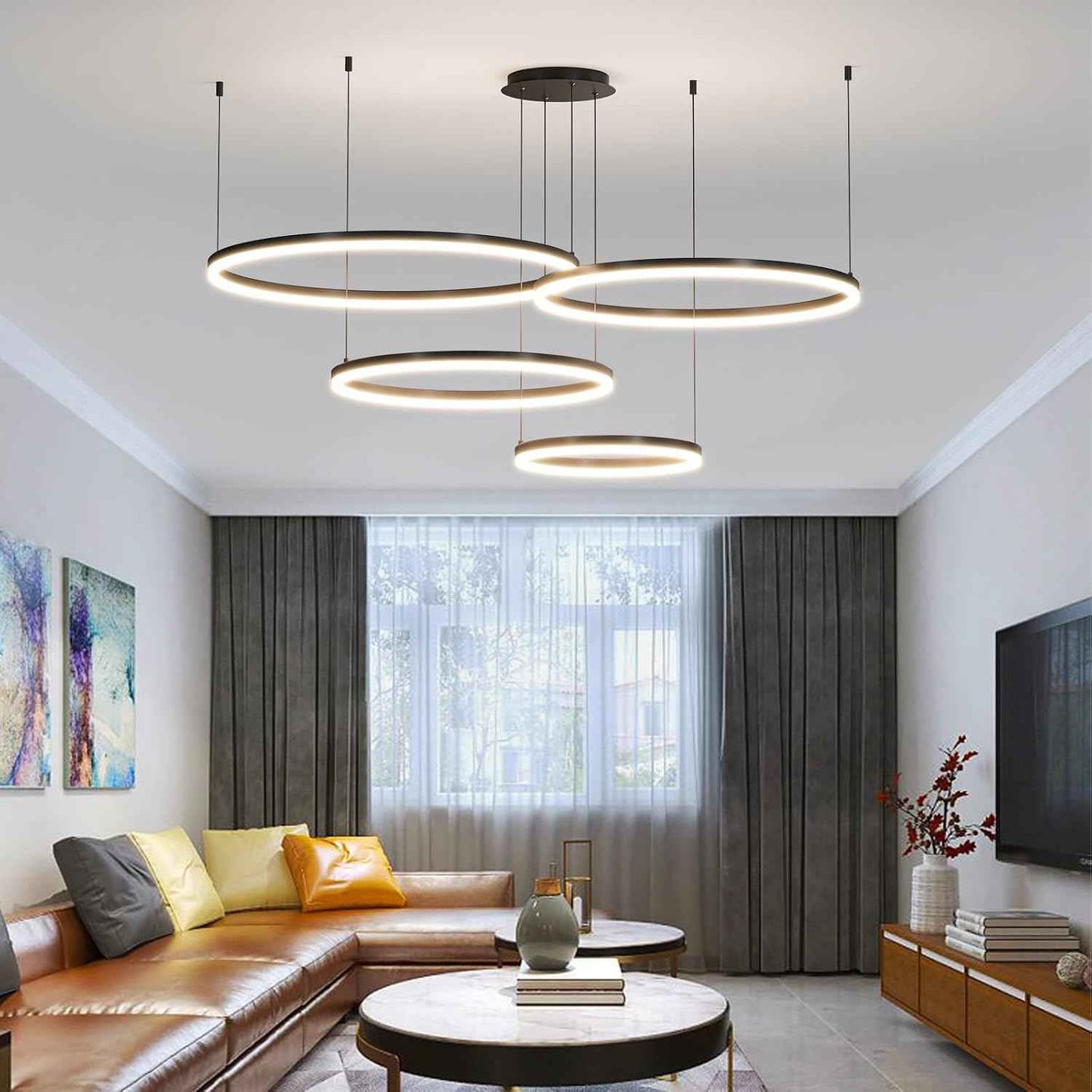 Modern Ceiling Chandelier Light, with Remote Control Dimmable 3 Color Mode & Brightness Ceiling Lamp, Anti-Flicker Dining Light Fixture for Kitchen, Dining Room(Black)