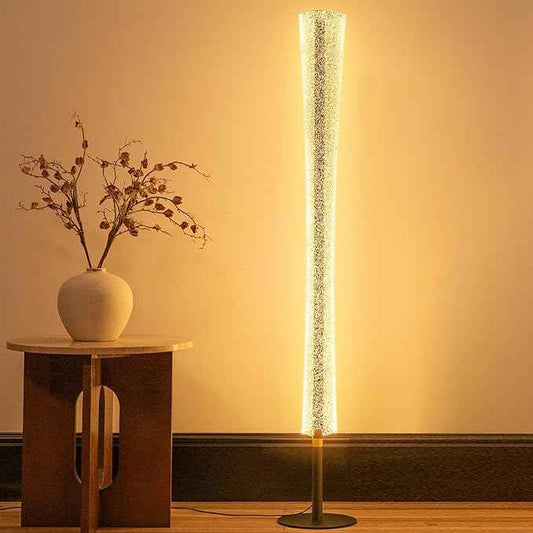 NUÜR Modern LED Floor Lamp with Remote & Foot Switch, 2700K–6500K 3 Color Temps & 10–100% Dimming, Sparkly Glitter Acrylic Tube Column, Slim Black Tall Standing Lamp for Living Room Bedroom Office