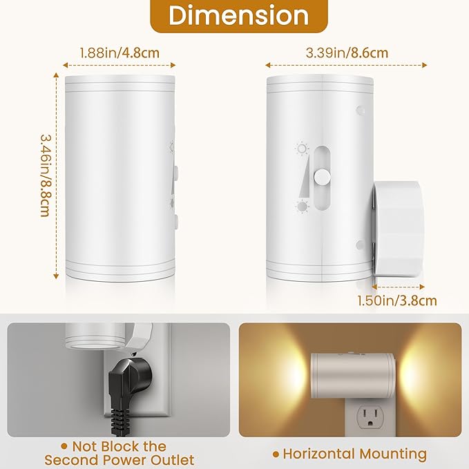4 Pack LED Plug-in Wall Night Light with Dimmable 0-300 Lumens, 3000K Soft White, Dusk to Dawn Rotating Night Lamp,Auto On/Off Light Sensor for Hallway, Stairs, Bedroom
