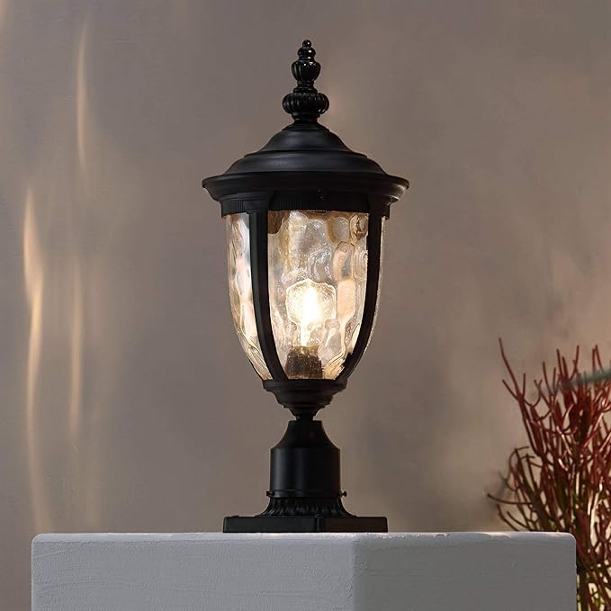 John Timberland Bellagio Traditional Post Light Pier Mount Textured Black 22 3/4" Clear Hammered Glass for Exterior House Porch Patio Outside Deck Garage Yard Garden Driveway Home Lawn Walkway