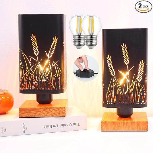 Rustic Table Lamp set of 2 with Dimmer, Small Black Industry Metal bedside Lamp fully Dimmable , Night Light for Kids, Bedroom Nightstands Lamp, Lamp for Living Room End Tables side Decoration