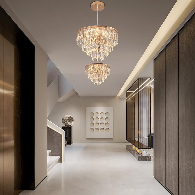 Modern Crystal Led Ceiling Lights Chandelier, Hanging Light Flush Mount Lighting Fixture Ceiling Lamp for Kitchen Island Dining Room Living Room Bedroom Hallway Corridor