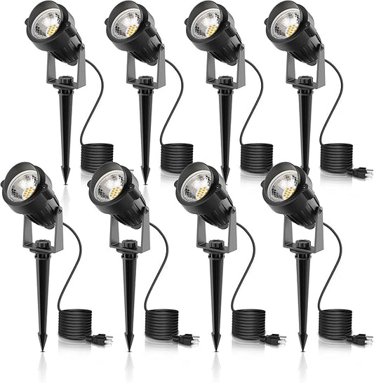 L LOHAS LED Outdoor Landscape Lighting, Auto On/Off 3000K Low Voltage Landscape Lighting, IP66 Waterproof Spot Lights for Yard, Outside, Garden, House, Pathway, Plant, Holiday Decor (8 Pack) - Aura Lighting