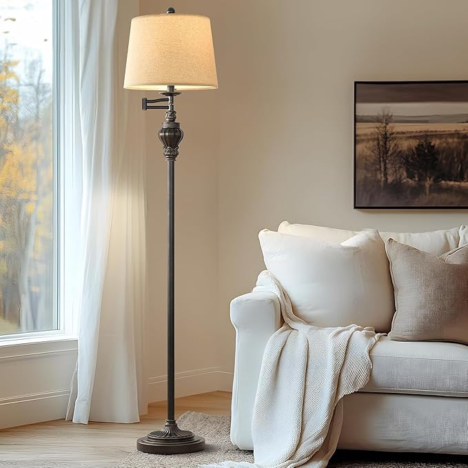 61" Vintage Floor Lamp with 350° Adjustable Swing Arm, Standing Lamp for Bedroom Living Room Bedside Nightstand Retro Farmhouse Mid Century Lamp Light Home Décor Office Gifts