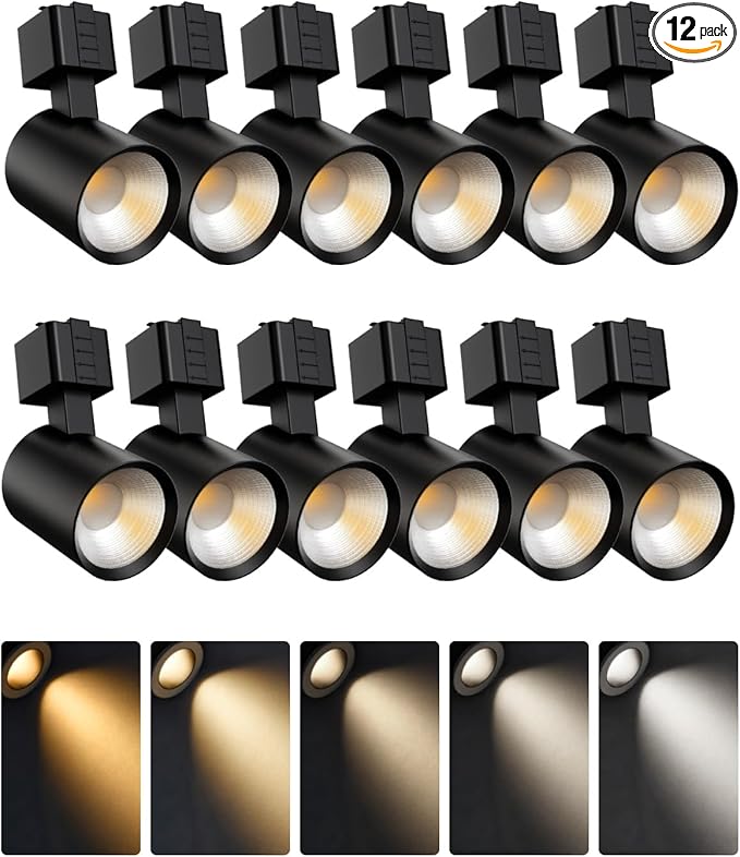 ALAMPEVER 12 Pack LED Track Lighting Heads, Dimmable J Type LED Track Lights with 5 Selectable Color Temperatures, 2700K/3000K/3500K/4000K/5000K, 10W, 800LM, 36°, Ideal for Home Commercial Use, Black - Aura Lighting