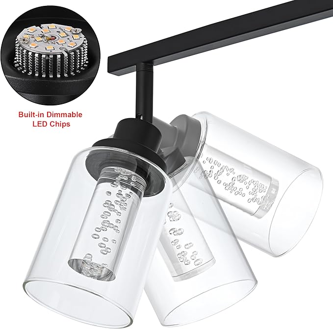 MELUCEE LED Track Light Semi Flush Mount Ceiling Spotlight 6 Lights Bathroom Light Fixtures Over Mirror with Flexibly Rotatable Light Heads, Built-in LED Chips, 5-Color Temperature Adjustable - Aura Lighting