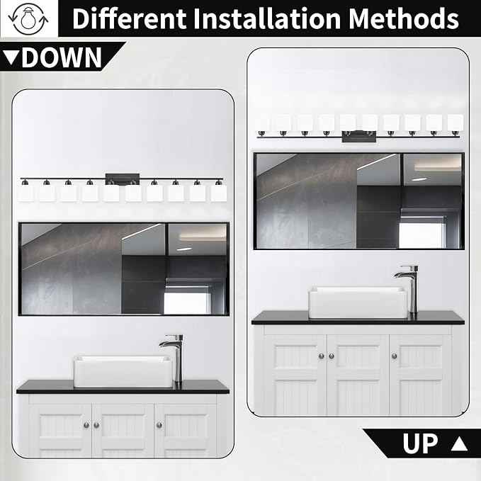 10 Light Black Vanity Lights for Giant Mirror, Bathroom Vanity Lights Over Mirror with Milky White Frosted Glass Shades,65 inch Bathroom Light Fixture for Mirrors, E26