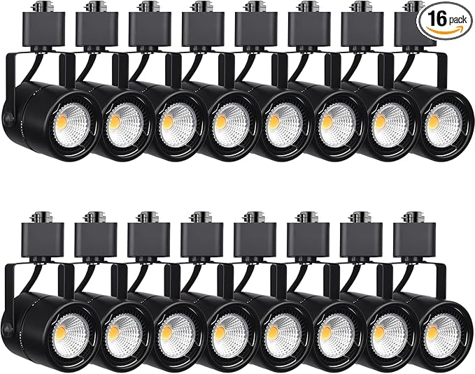 Bulb Replaceable 7.5W H Type Track Lighting Heads, Dimmable Bright 5500K Cool White, Flicker Free CRI90+ 45° LED Track Lighting Fixtures for Accent Task Wall Art Exhibition, Black 16 Pack - Aura Lighting
