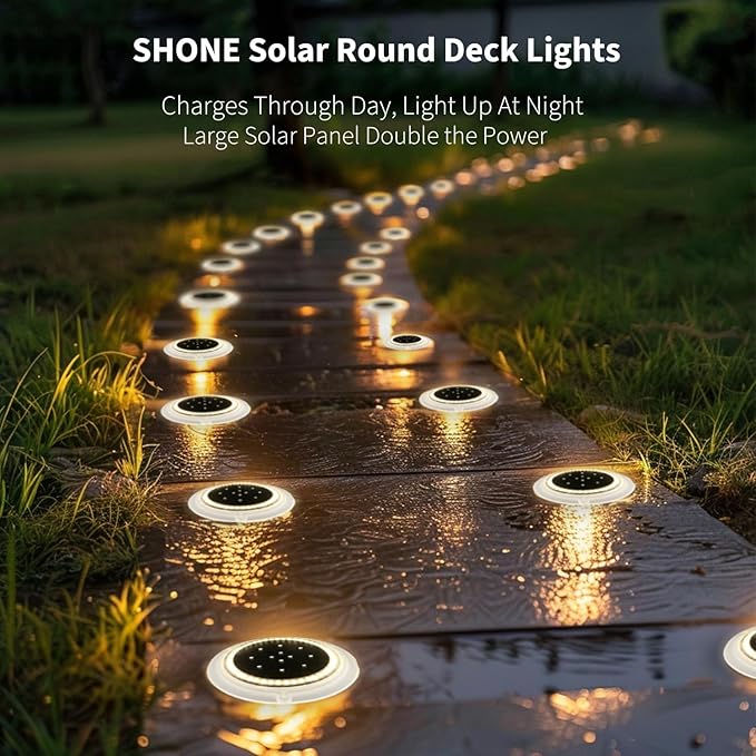 Solar Dock Lights, Crazy 48 LEDs Super Bright Disc Driveway Light, Outdoor Waterproof Flat Low Profile, Anti-Trip & Anti-Slip for Marine, Ground, Pool, Pier, Deck (Warm White, 2Pack)