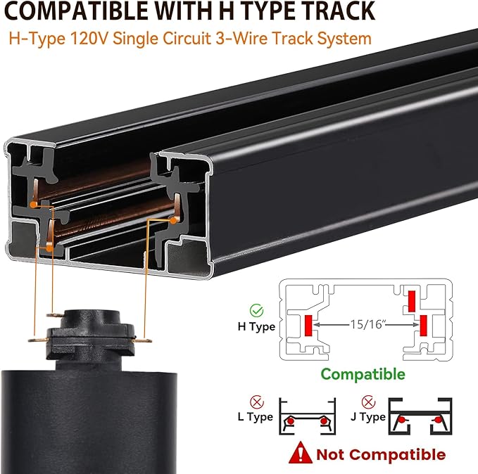 Bulb Replaceable 7.5W H Type Track Lighting Heads, 5500K Cool White No Flicker CRI90+, Dimmable Bright Track Lighting Fixtures Ceiling for Accent Task Wall Art Exhibition, Black 12 Pack - Aura Lighting