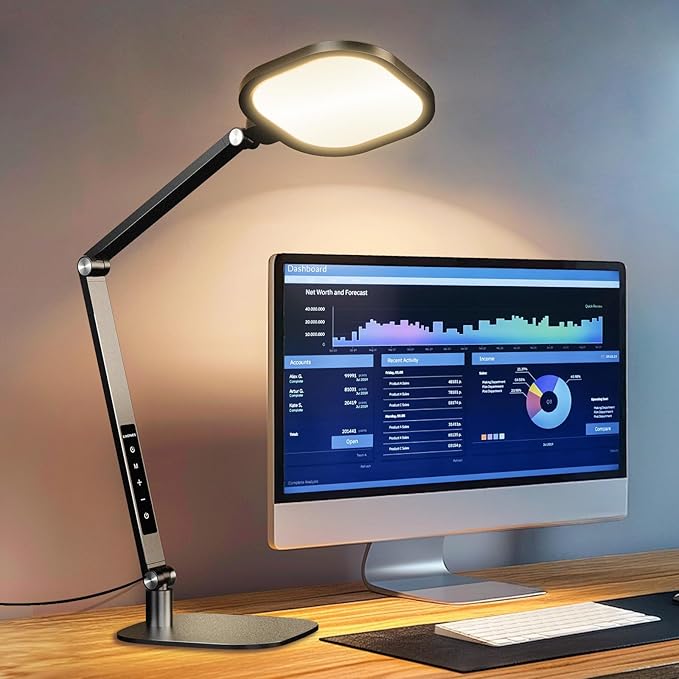 LED Desk Lamp for Home Office, 15W Computer Zoom Lighting with CRI >95, Memory & Timer Function, 1200LM Dimmable Desktop Ring Light for Video Calls, Conference, Reading, Streaming, Study - Aura Lighting