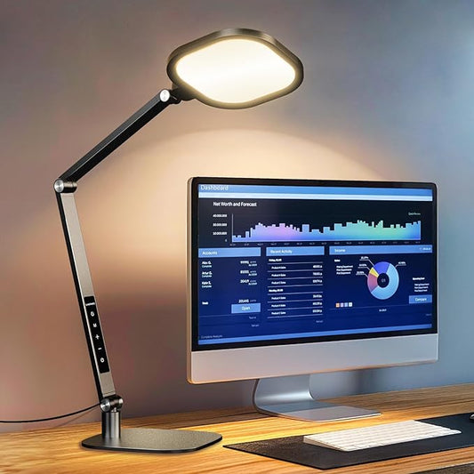 LED Desk Lamp for Home Office, 15W Computer Zoom Lighting with CRI >95, Memory & Timer Function, 1200LM Dimmable Desktop Ring Light for Video Calls, Conference, Reading, Streaming, Study - Aura Lighting