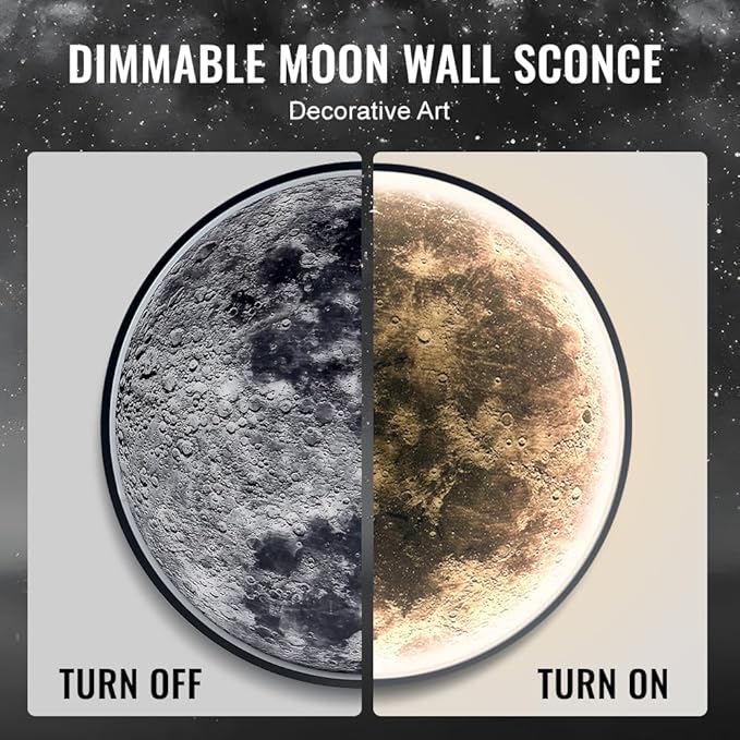 Large Moon Wall Sconce Plug in Modern LED Dimmable Moon Lamp with Remote Control Wall Lights Indoor Wall Mounted Lighting Ceiling Light for Living Room Bedroom (9.5 in)