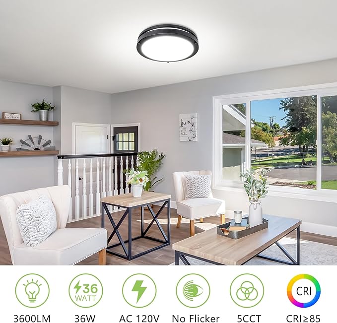 13 Inch Led Ceiling Light Fixture - 4 Pack 36W Flush Mount Ceiling Lights dimmable 3600LM 3000K/3500K/4000K/5000K/6000K Luxurious for Kitchen Hallway Stairwell Bedroom Bathroom - Aura Lighting