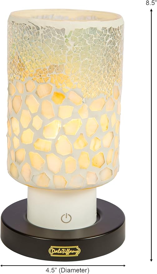Dale Tiffany TAR24123 Alps White Uplight Mosaic Accent Lamp with Rechargeable Battery and 3-Level Brightness, Multicolor, 8.5-Inch Tall