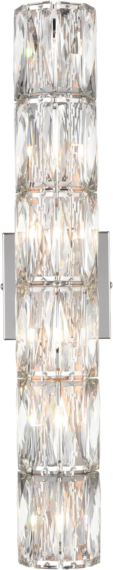 SAMTEEN Chrome Crystal Wall Sconce Contemporary 6-Light Crystal Sconces Wall Lighting Modern Nickel Wall Sconce Clear Glass Wall Light Fixture for Bathroom Living Room Bedroom Hallway - Aura Lighting