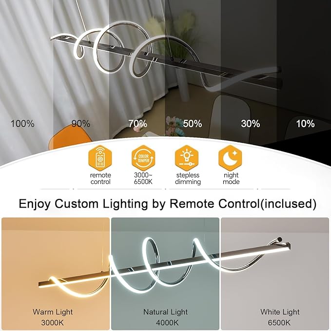 Black Modern Chandelier for Dining Room,Creative Modern Led Pendant Light for Kitchen Island Lighting Dimmable 39.73" Twist Design Modern Led Chandelier 3000K-6500K Adjustable Color Temperature