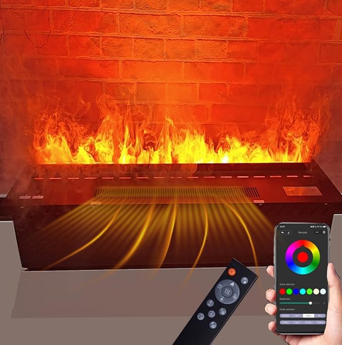 Water Vapor Fireplace 3D Atomizing Fireplace Recessed Electric Fireplace Remote Control with Timer Touch Simulation Flame Touch Flame (1200wheater & Multicolor, 39.37 inch)