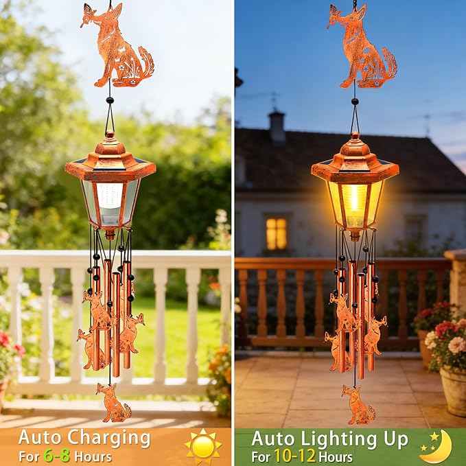Dog Solar Wind Chimes for Outside, Birthday Gifts for Mom Women Grandma Mother's Day Memorial, 34-Inch Windchimes with Wind Spinner, Outdoor Hanging Solar Lights Waterproof Garden Decor Patio Yard