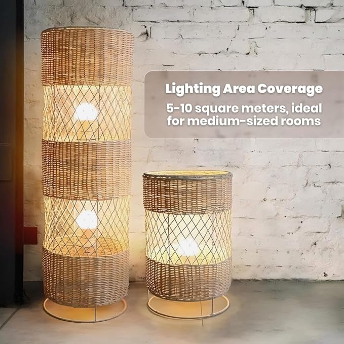 Contemporary Japanese Rattan LED Floor Lamp - Zen Style Lighting for Home 31.4"