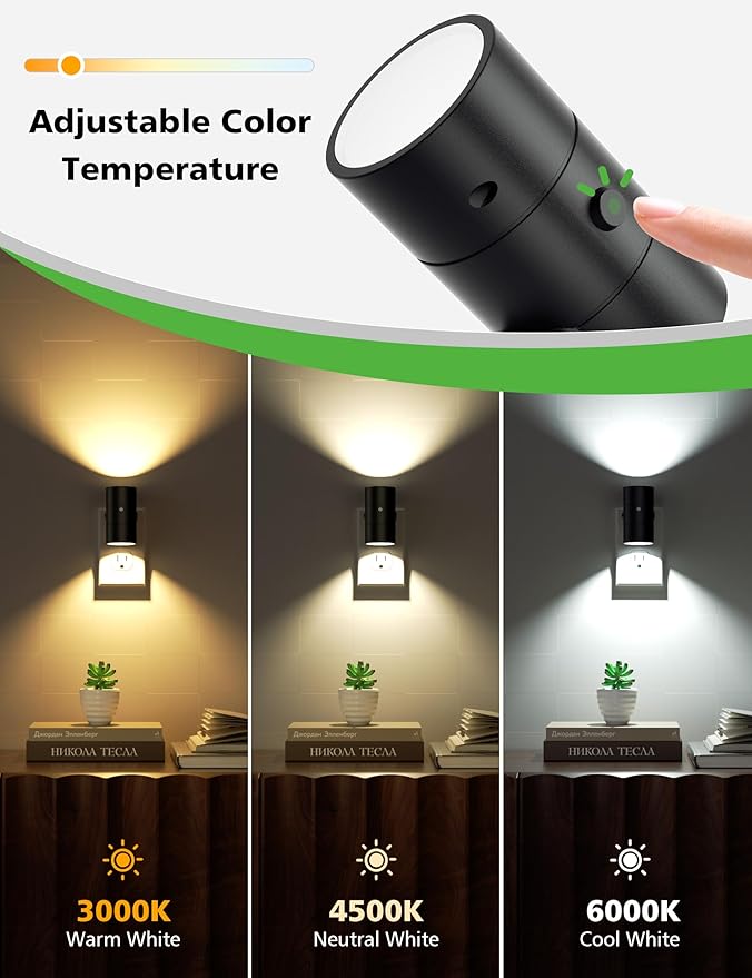 Night Lights Plug Into Wall,3 Color Temperatures LED Night Light Plug in,Dusk to Dawn Sensor,0-100LM Adjustable Brightness,Dimmable Night Lights for Hallway Bathroom Stair Bedroom,8 Pack