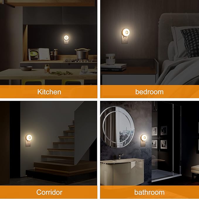 YELKO Night Lights Plug Into Wall,200Lumen Super Bright Plug in Motion Sensor Light Indoor,Smart Plugin Motion Activated Nightlights for Bathroom, Hallway(Warm White 2Pack)