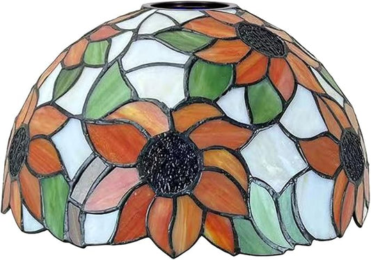 Tiffany Lamp Shade Replacement, 12" Stained Glass Sunflower Lampshades, Vintage Orange Yellow Blue Flower Light Cover Only 1-5/8-Inch Fitter Opening for Arched Floor Lamp Torchiere Lamp,Beige