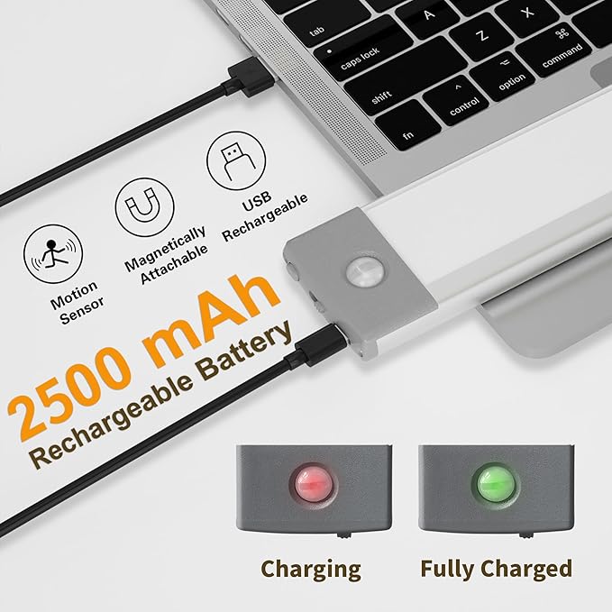 LEPOTEC 2 Pack Under Cabinet Lighting,54 LED Motion Sensor Light Indoor,2500mah Rechargeable Under Counter Lights Wireless,Magnetic Battery Operated Closet Night Lights for Kitchen,Bedroom,Stairway