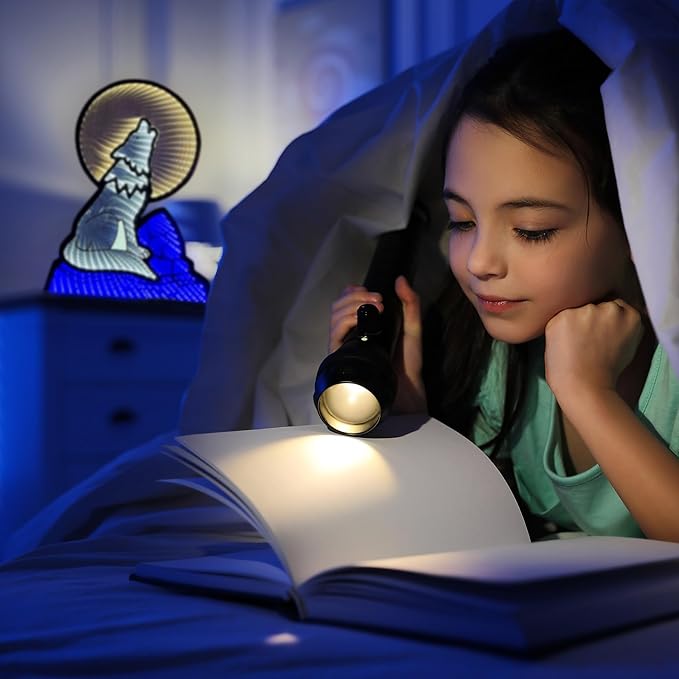 Wolf Infinity Mirror Night Light - LED Wolf Nightlight for Kids - USB-Powered with Dimmer Switch - 3D LED Infinity Light - Bedroom Decor for Boys, Girls & Teens - 10" x 14"