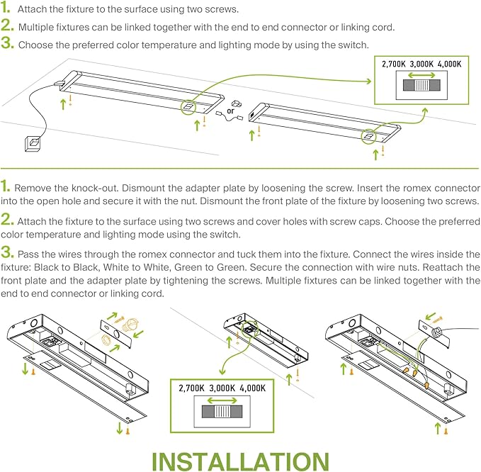 ASD 20 Pack 18 Inch LED Under Cabinet Lighting Plug in or Hardwired, High/Low/Off Switch, 8W 120V 3 CCT 2700K/3000K/4000K CRI90+, Triac Dimmable Linkable Under Counter Lights for Kitchen, ETL, White