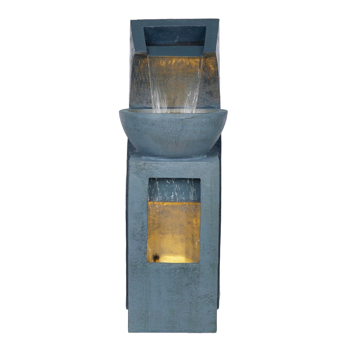 41" Tall Outdoor Basin Waterfall Floor Fountain with LED Lights for Garden