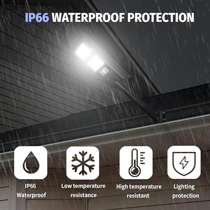 10000LM Solar Street Lights Outdoor Waterproof, 6000K Solar Flood Lights with Motion Sensor and Remote Control for Garden, Yard, Garage, Backyard (2 Pack) - Aura Lighting