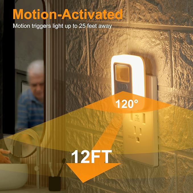 YELKO Night Light Plug in,[4Pack] Dimmable Motion Sensor Nightlights with 10Levels Adjustable Brightness[1-200LM], Cool White LED Lights for Bathroom, Stairs,Hallway